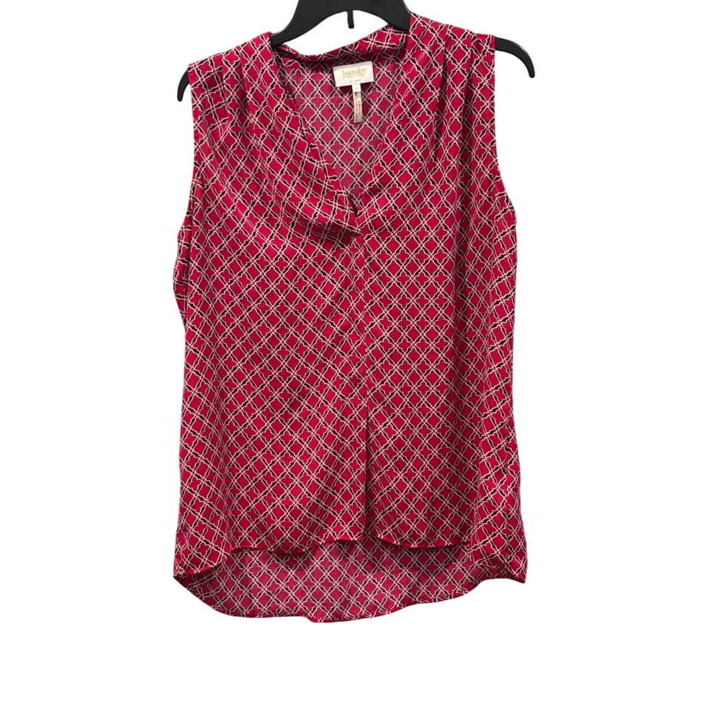 Laundry by Shelli Segal Womens Geometric Cowl V-Neck Sleeveless Blouse Red M